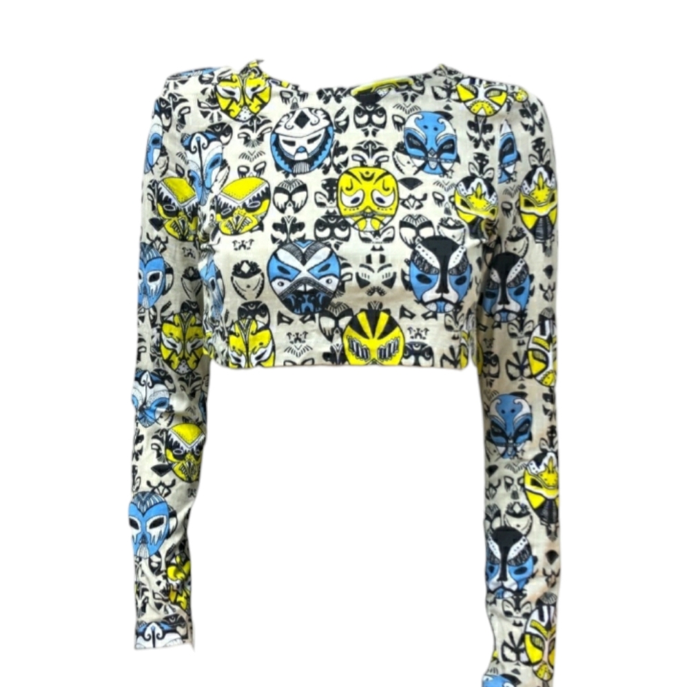 NWT Tribal Ethnic Graphic Long Sleeve Crop Top by MONKI size S